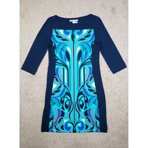 Banana Republic 3/4 Sleeve Stretch Retro Print Shift Dress Petite Size XXS Multi